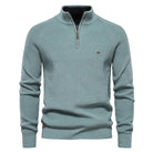 Half Zip Jumper - Cotton - Warm - Knitted Jumper - Men's Quarter Zip Sweater-Chaps of London-Sea Blue-S-Chaps of London