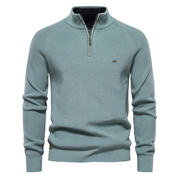 Half Zip Jumper - Cotton - Warm - Knitted Jumper - Men's Quarter Zip Sweater-Chaps of London-Sea Blue-S-Chaps of London