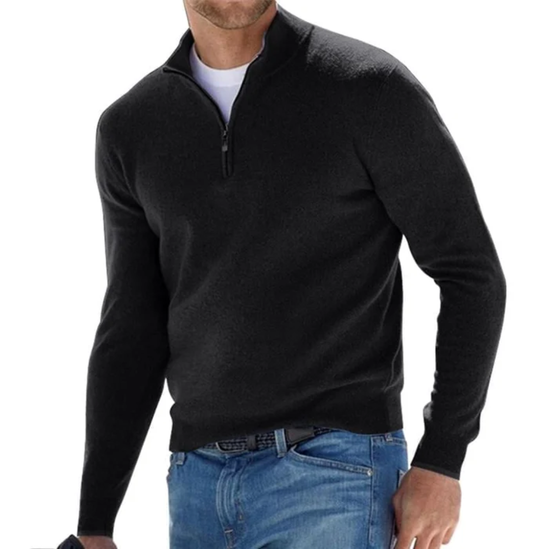 Half Zip Jumper - Long Sleeve - Pullover - Knitted Sweater - Men's Quarter Zip Sweater-Chaps of London-Black-S-Chaps of London