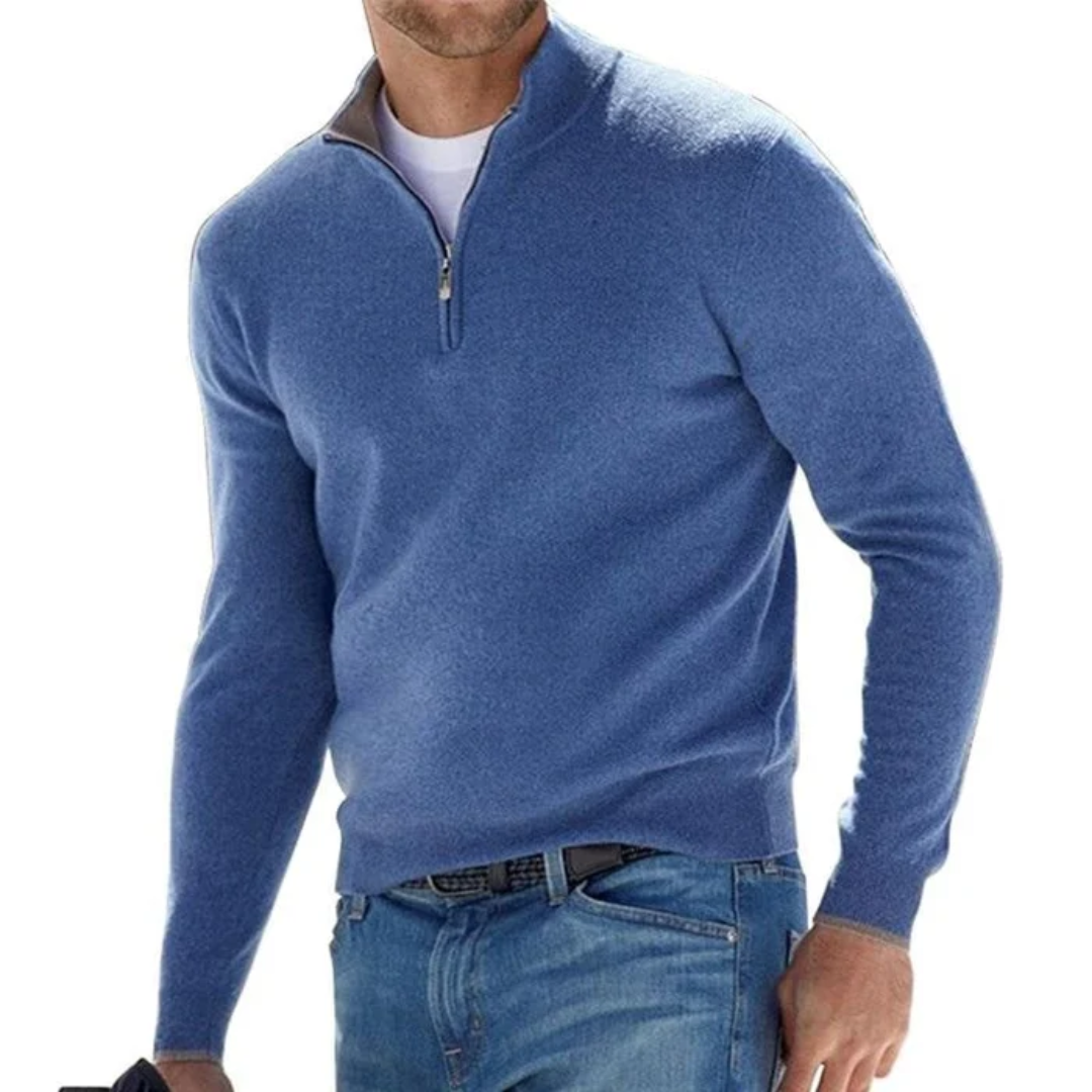 Half Zip Jumper - Long Sleeve - Pullover - Knitted Sweater - Men's Quarter Zip Sweater-Chaps of London-Blue-S-Chaps of London