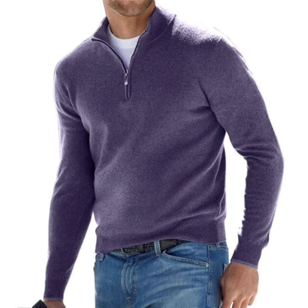 Half Zip Jumper - Long Sleeve - Pullover - Knitted Sweater - Men's Quarter Zip Sweater-Chaps of London-Purple-S-Chaps of London