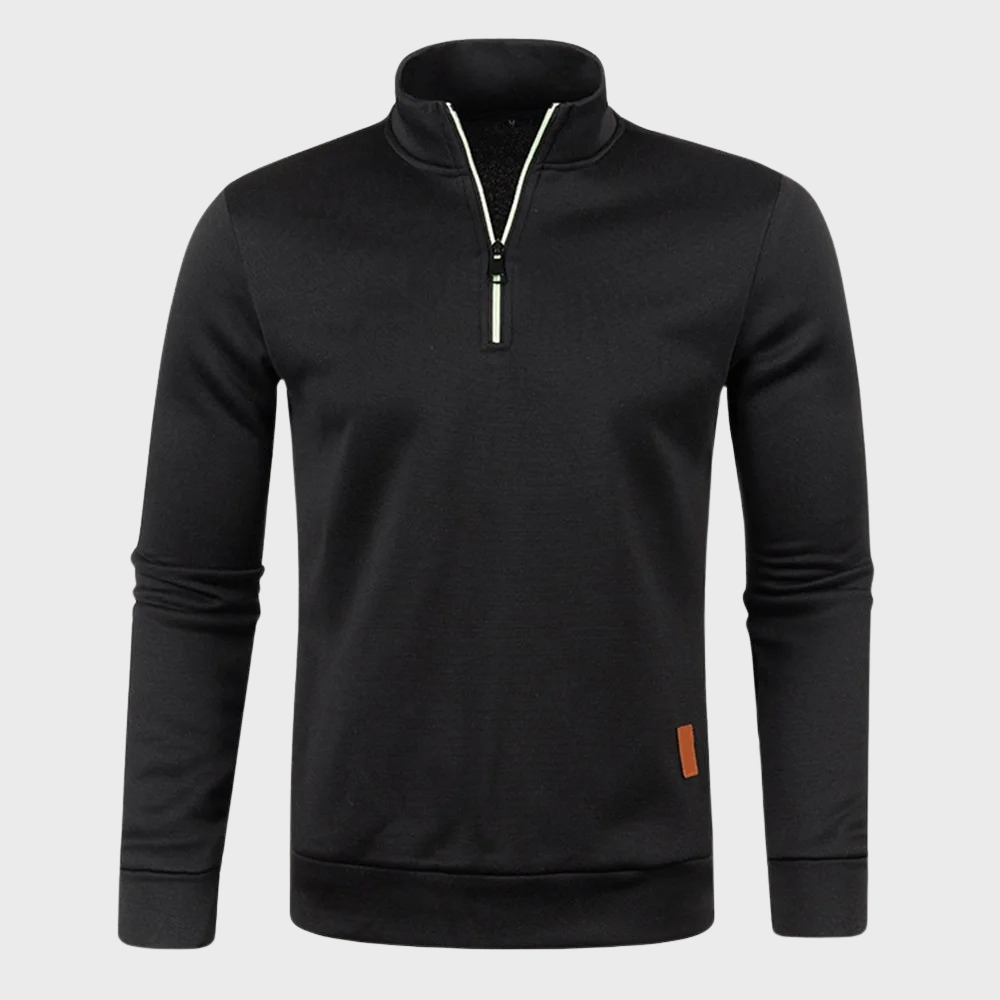 Half Zip Pullover - Casual - Long Sleeve - Half Zip Sweatshirt - Men's Quarter Zip Sweaters-Chaps of London-Black-M-Chaps of London