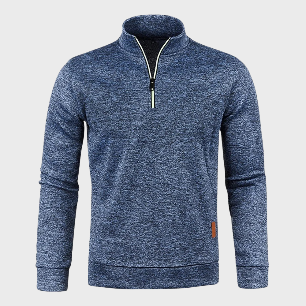 Half Zip Pullover - Casual - Long Sleeve - Half Zip Sweatshirt - Men's Quarter Zip Sweaters-Chaps of London-Blue-M-Chaps of London