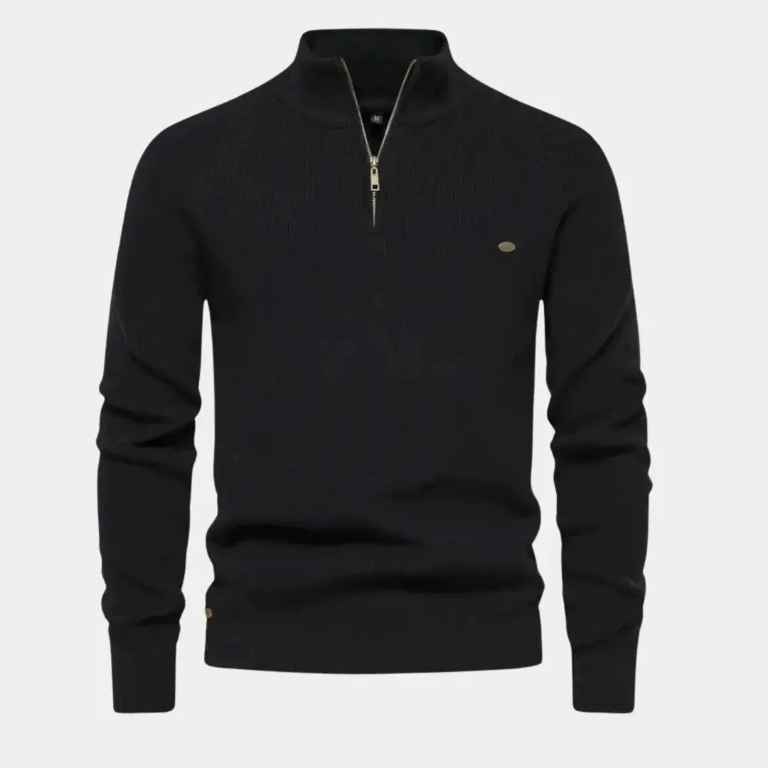 Half Zip Sweater | Knitted | Zip Neck | Polo Jumper | Men's Quarter Zip Jumper-Half-Zip Sweater-Chaps of London-Black-S-Chaps of London