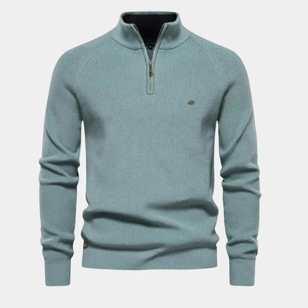 Half Zip Sweater | Knitted | Zip Neck | Polo Jumper | Men's Quarter Zip Jumper-Half-Zip Sweater-Chaps of London-Green-S-Chaps of London