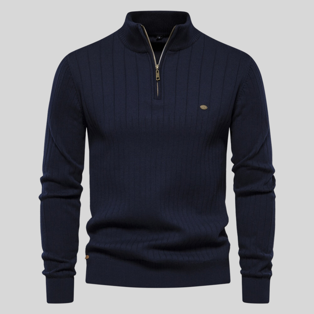 Half-zip Sweater | High collar | Long sleeves | Knitted sweater | Men's winter wear-Truien (mannen)-Chaps of London-Blue-S-Chaps of London