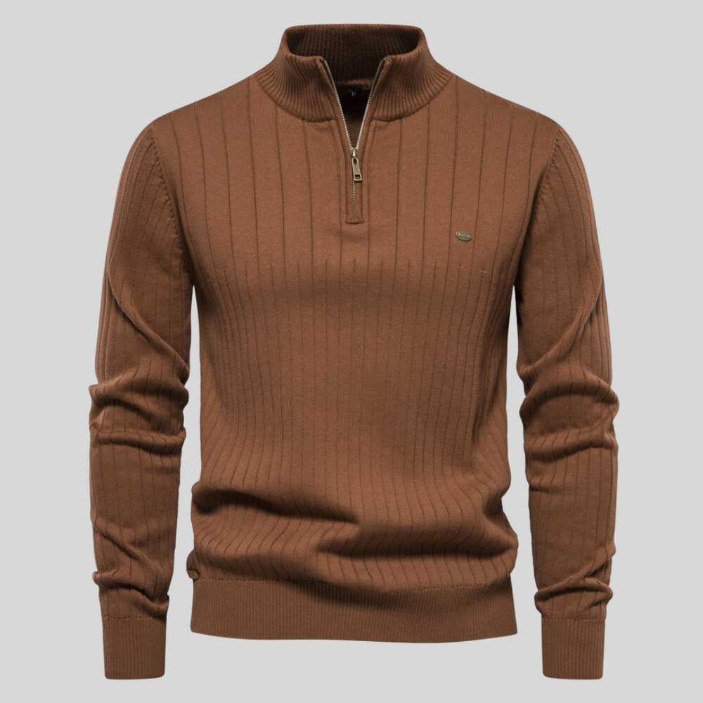 Half-zip Sweater | High collar | Long sleeves | Knitted sweater | Men's winter wear-Truien (mannen)-Chaps of London-Brown-S-Chaps of London