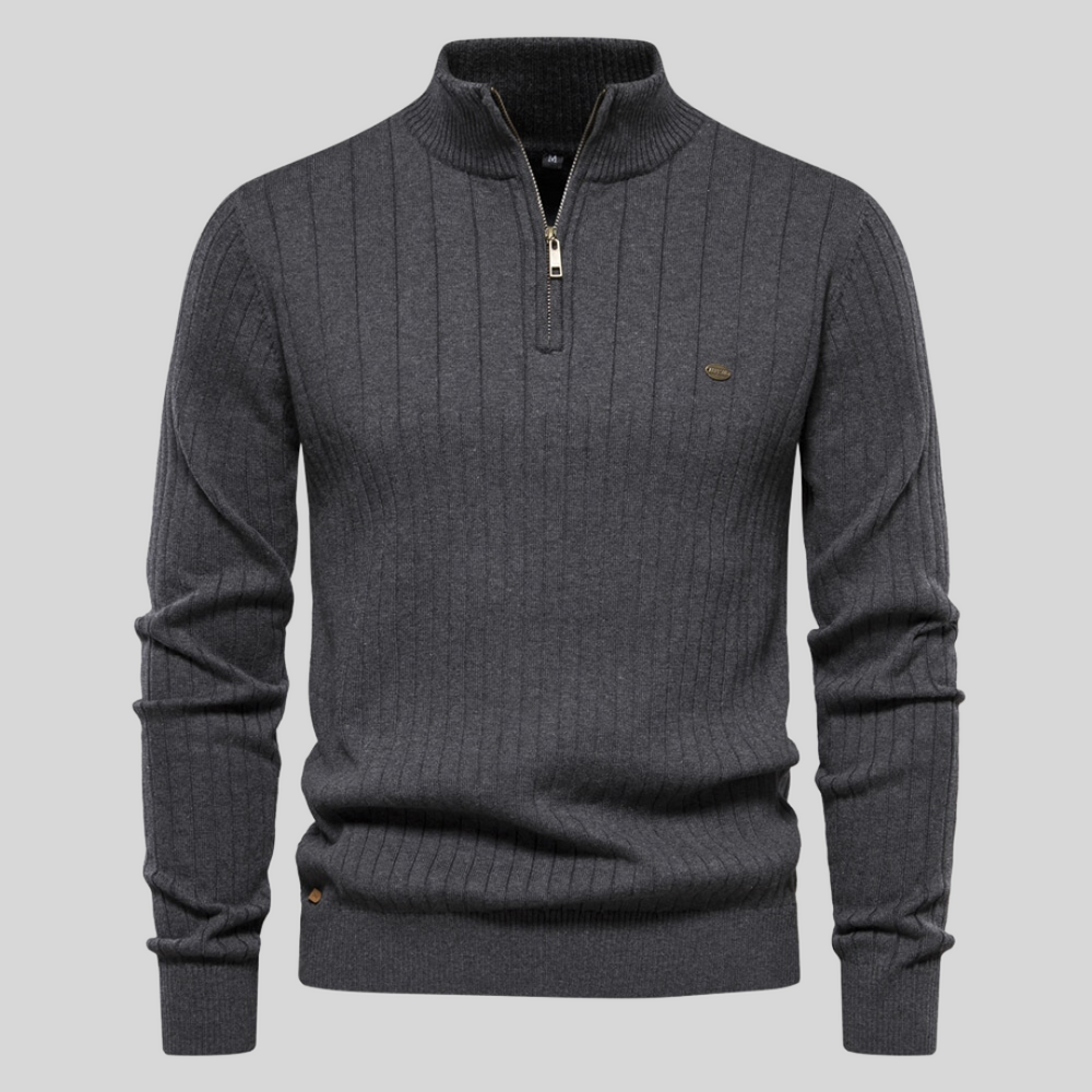 Half-zip Sweater | High collar | Long sleeves | Knitted sweater | Men's winter wear-Truien (mannen)-Chaps of London-Gray-S-Chaps of London