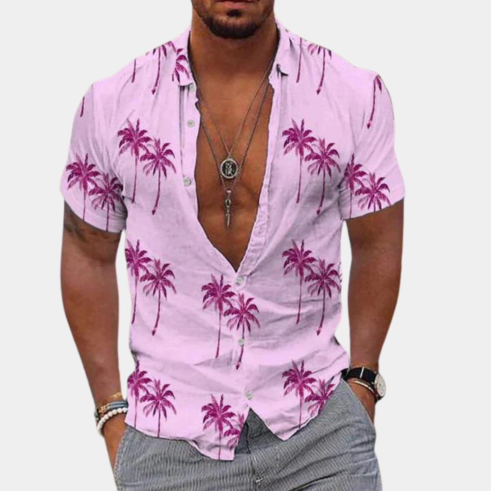 Hawaii Shirt - Men's Short Sleeve Button-Up Shirt for Summer-Men Summer Dress-Chaps of London-Pink-S-Chaps of London