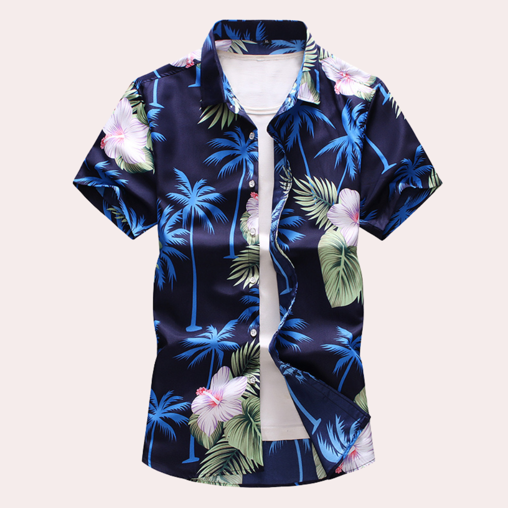 Hawaii Shirt | Printed | Button-Up | Short Sleeve Shirt | Men's Summer Shirt -Chaps of London-Navy Blue-S-Chaps of London