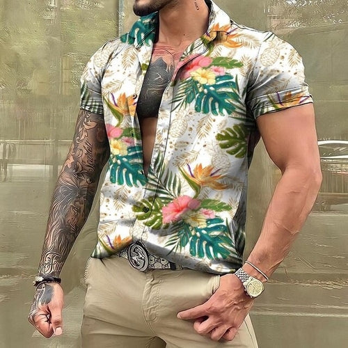 Hawaiian Shirt - Button-Up - Printed - Short Sleeve Shirt - Men's Shirts-Hawaiian Short Sleeve Shirt-Chaps of London-Khaki-S-Chaps of London