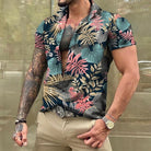 Hawaiian Shirt - Button-Up - Printed - Short Sleeve Shirt - Men's Shirts-Hawaiian Short Sleeve Shirt-Chaps of London-Turquoise-S-Chaps of London