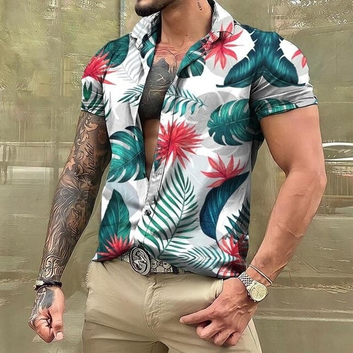 Hawaiian Shirt - Button-Up - Printed - Short Sleeve Shirt - Men's Shirts-Hawaiian Short Sleeve Shirt-Chaps of London-White-S-Chaps of London