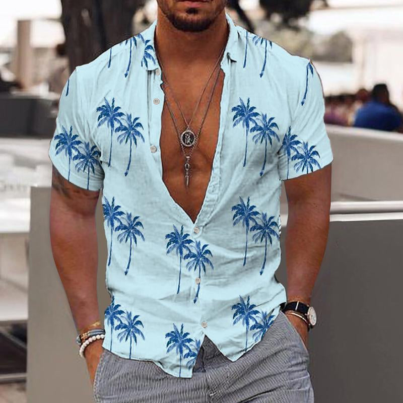 Hawaiian Shirt | Button-Up | Short Sleeve | Polo Shirt | Men's Summer Shirt-Shirts & Tops-Chaps of London-Blue-S-Chaps of London