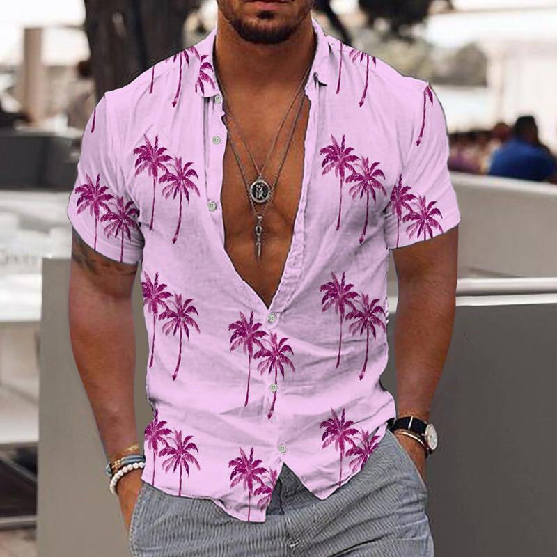 Hawaiian Shirt | Button-Up | Short Sleeve | Polo Shirt | Men's Summer Shirt-Shirts & Tops-Chaps of London-Pink-S-Chaps of London