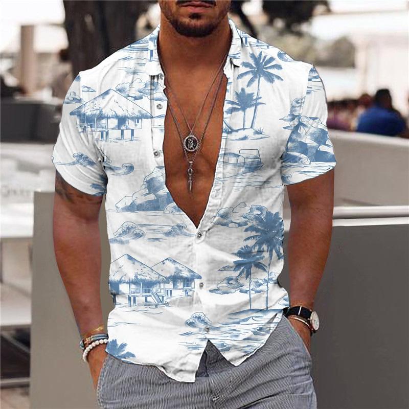 Hawaiian Shirt | Button-Up | Summer |Short Sleeve Shirt | Men's Clothing-Chaps of London-Blue-XS-Chaps of London