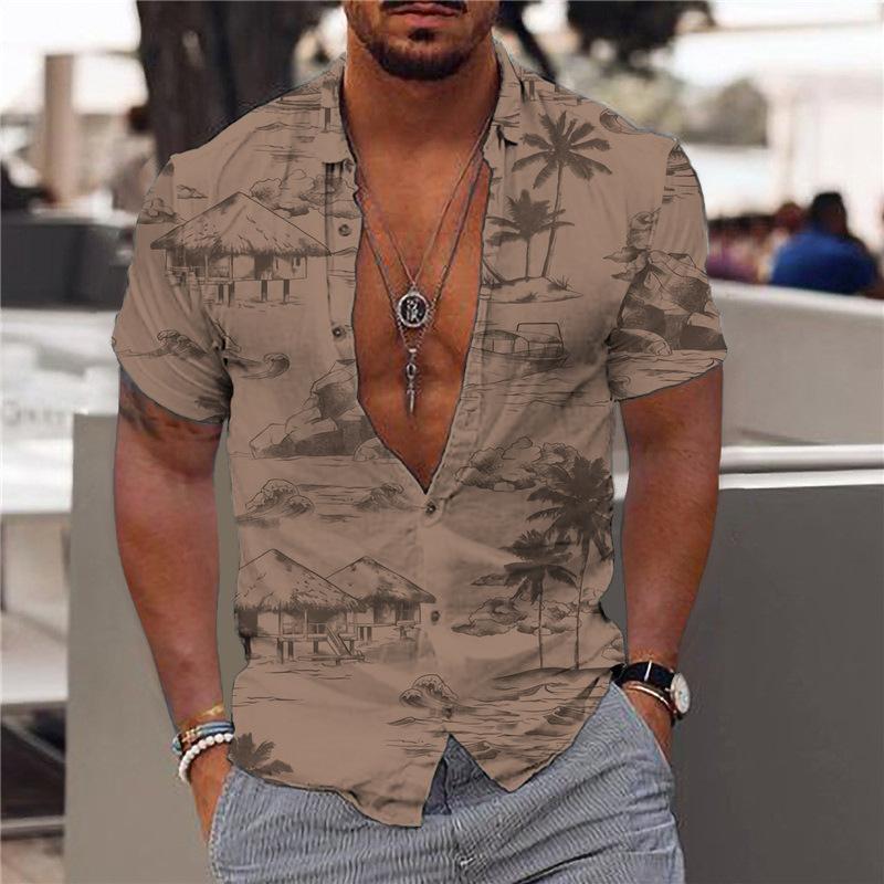 Hawaiian Shirt | Button-Up | Summer |Short Sleeve Shirt | Men's Clothing-Chaps of London-Brown-XS-Chaps of London