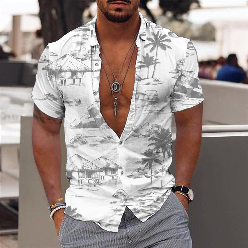 Hawaiian Shirt | Button-Up | Summer |Short Sleeve Shirt | Men's Clothing-Chaps of London-White-XS-Chaps of London