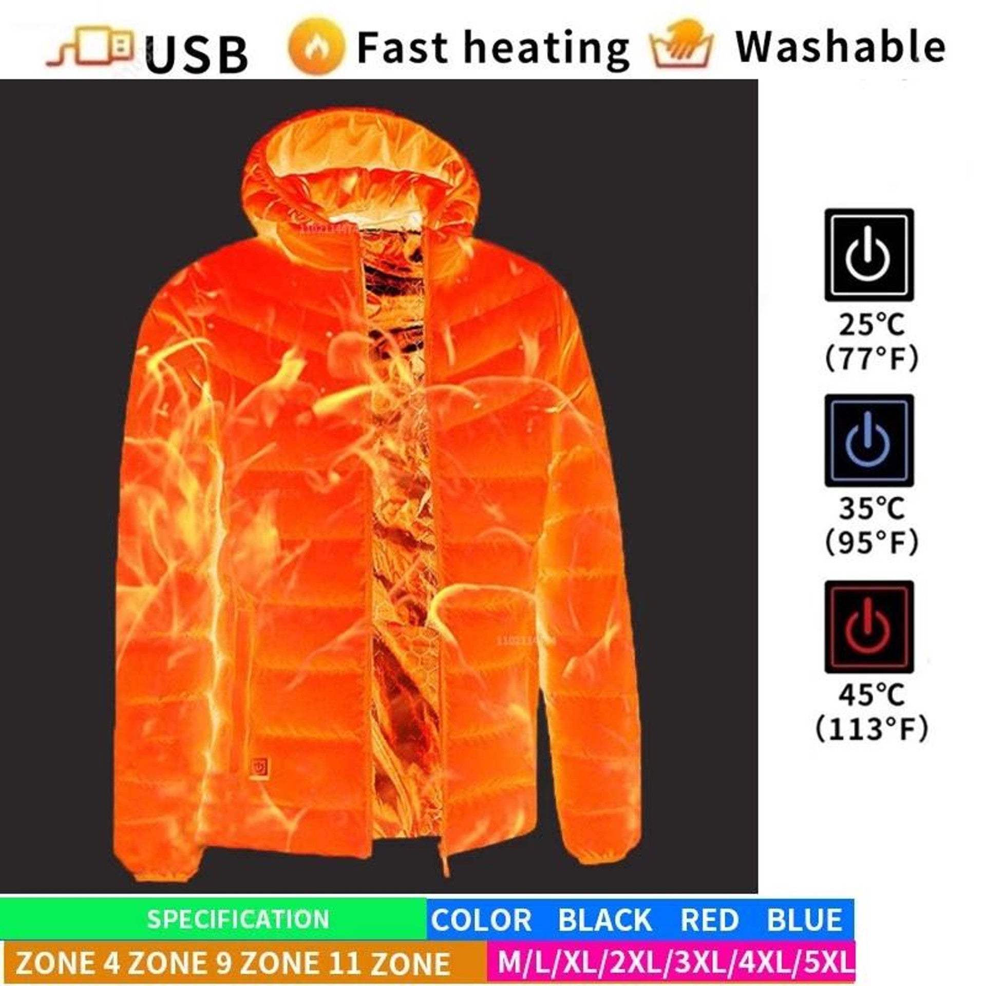Heated Jacket - Hooded - Puffer - Down Jacket - Men's Winter Jacket -Men’s Heated Winter Jacket-Chaps of London-Chaps of London