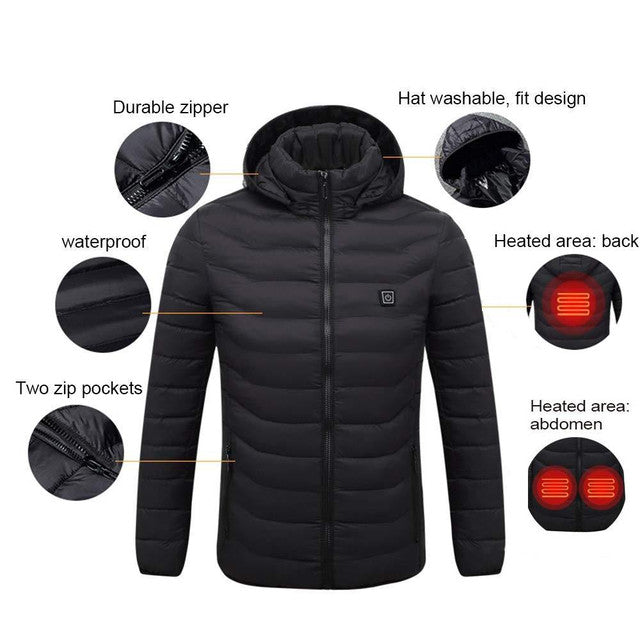 Heated Jacket - Hooded - Puffer - Down Jacket - Men's Winter Jacket -Men’s Heated Winter Jacket-Chaps of London-Chaps of London