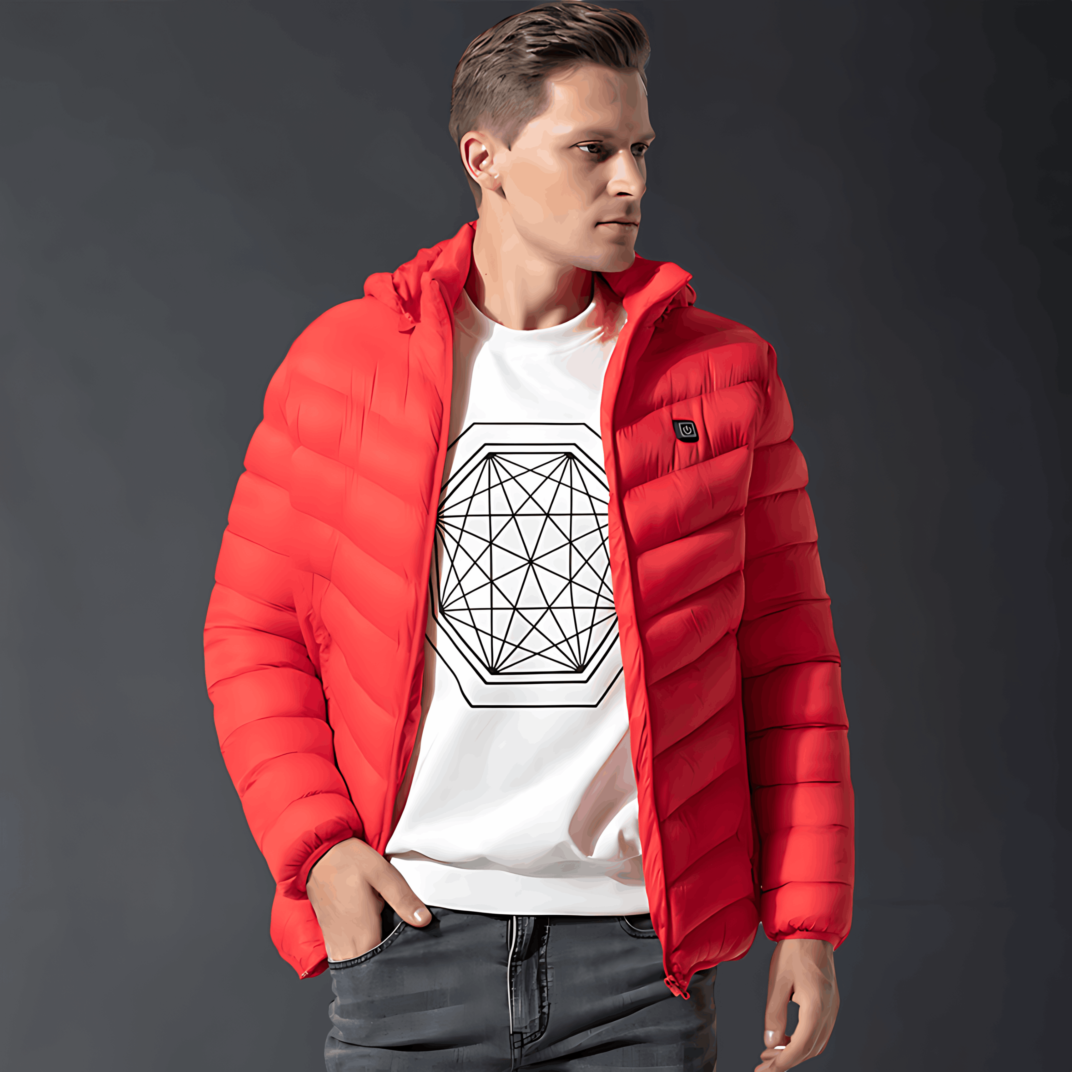 Heated Jacket - Hooded - Puffer - Down Jacket - Men's Winter Jacket -Men’s Heated Winter Jacket-Chaps of London-Red-S-Chaps of London