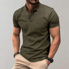 Henley Shirt - Men's Short Sleeve Plain Button Neck Polo T-Shirt-Polo Shirt-Chaps of London-Dark Green-S-Chaps of London