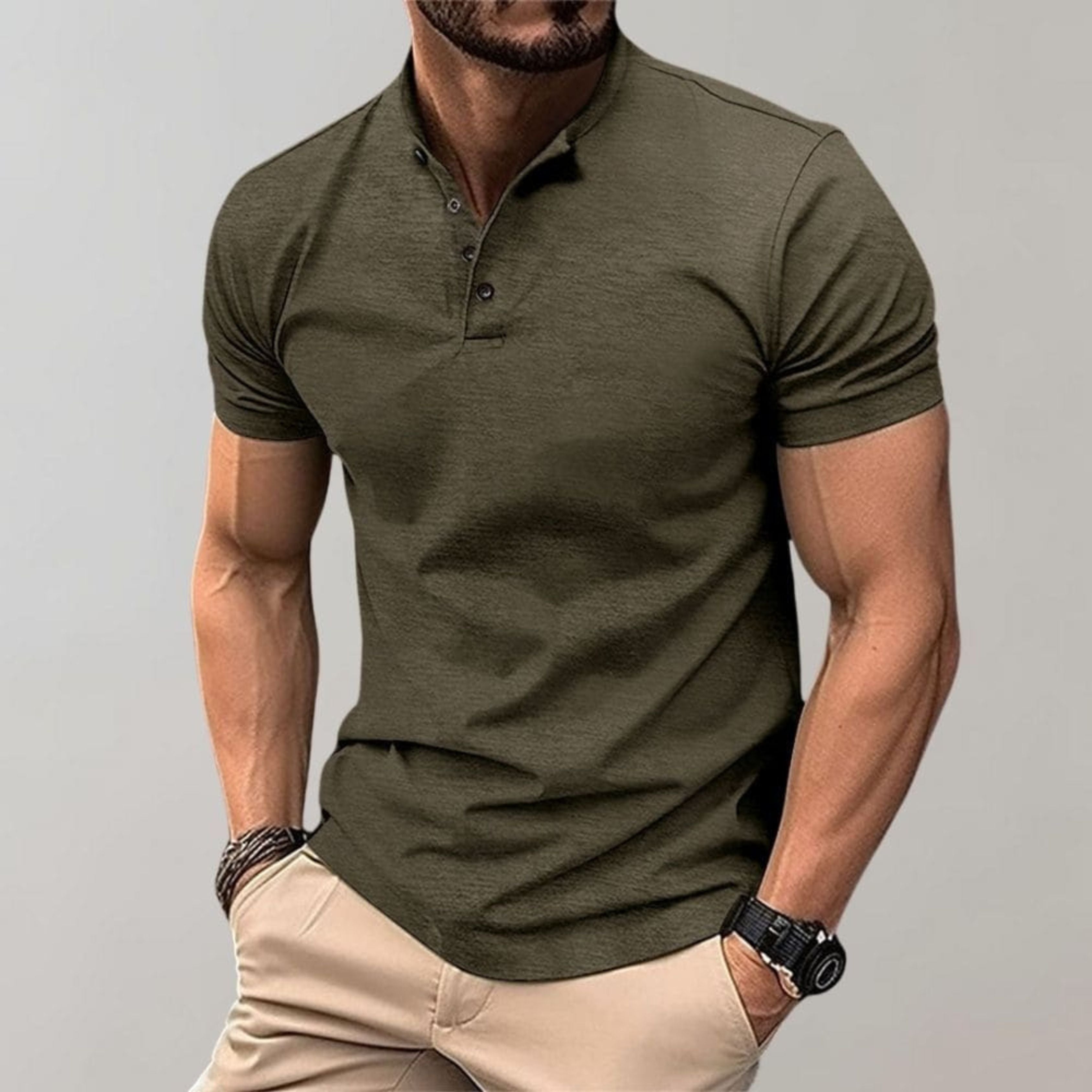 Henley Shirt - Men's Short Sleeve Plain Button Neck Polo T-Shirt-Polo Shirt-Chaps of London-Dark Green-S-Chaps of London