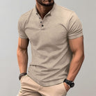 Henley Shirt - Men's Short Sleeve Plain Button Neck Polo T-Shirt-Polo Shirt-Chaps of London-Khaki-S-Chaps of London