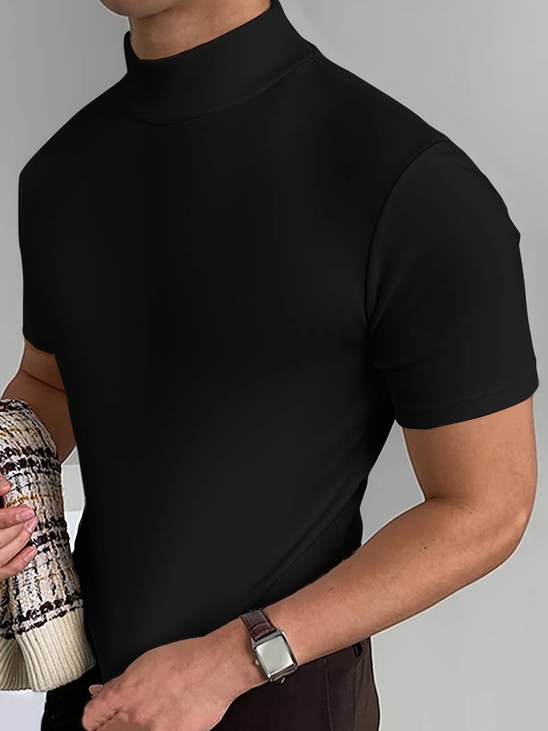 High Neck T-Shirt | Short Sleeve | Turtleneck | Men's T-Shirt | Men's Clothing-Chaps of London-Black-S-Chaps of London