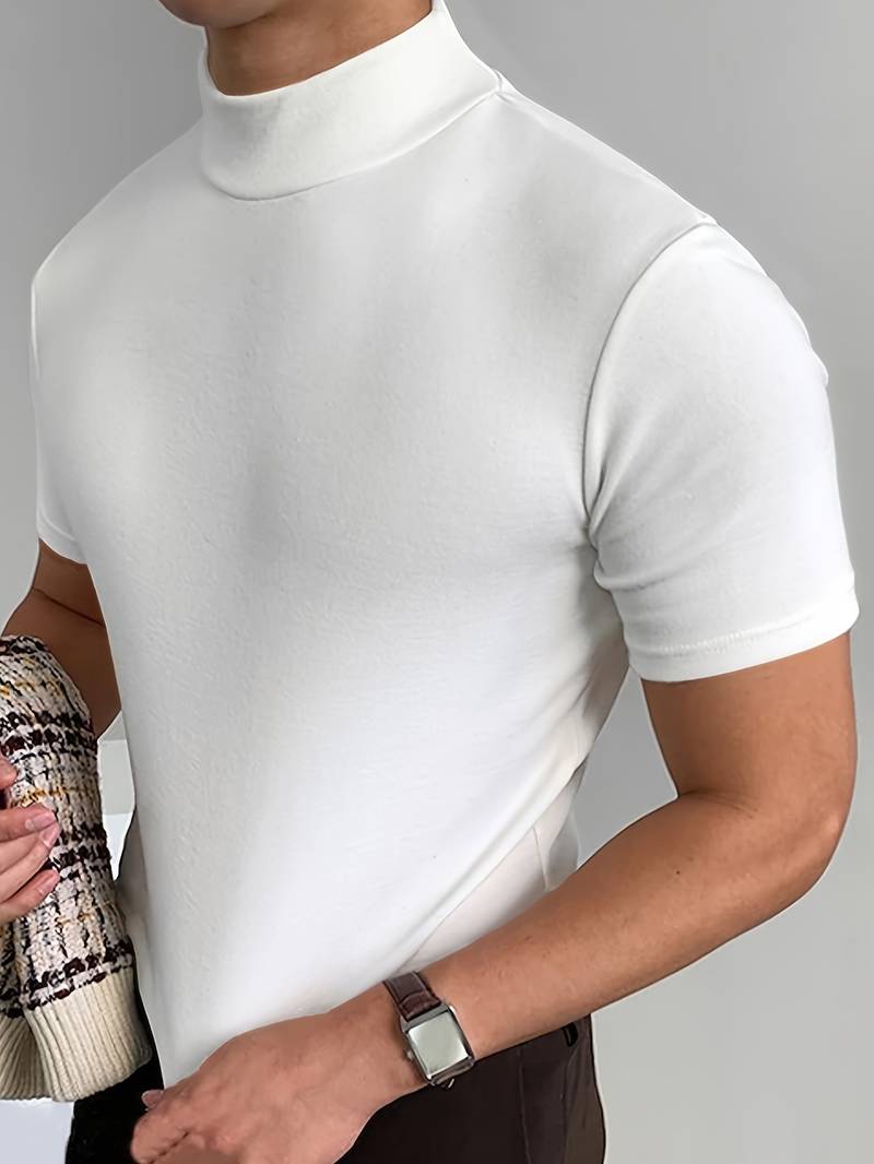 High Neck T-Shirt | Short Sleeve | Turtleneck | Men's T-Shirt | Men's Clothing-Chaps of London-White-S-Chaps of London