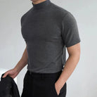 High Neck T-shirt | Casual | Short Sleeve | Plain T-Shirt | Men's Clothing-Chaps of London-Grey-S-Chaps of London