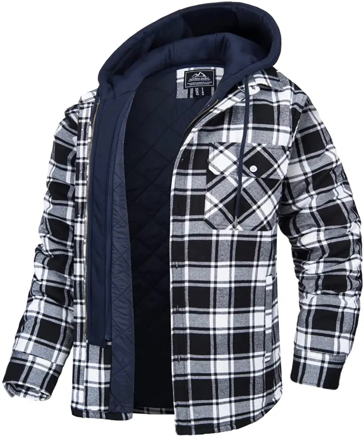 Hooded Jacket | Quilted Liner | Plaid | Autumn Jacket | Men's Jackets-Jacket-Chaps of London-Black - White-S-Chaps of London
