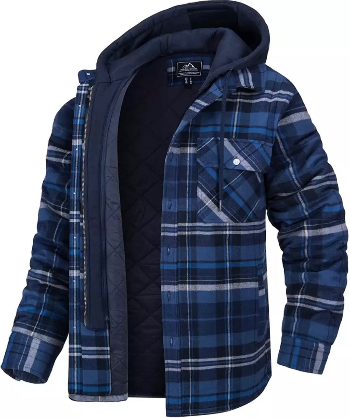 Hooded Jacket | Quilted Liner | Plaid | Autumn Jacket | Men's Jackets-Jacket-Chaps of London-Blue - Grey-S-Chaps of London