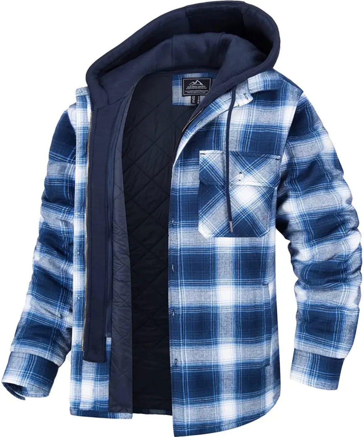 Hooded Jacket | Quilted Liner | Plaid | Autumn Jacket | Men's Jackets-Jacket-Chaps of London-White - Blue-S-Chaps of London