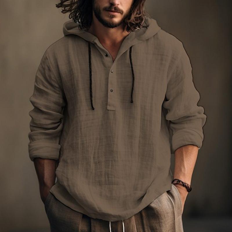 Hooded Shirt - Button-Up - Loose Fit - Linen Hoodie - Men's Clothing-Shirts & Tops-Chaps of London-Coffee-S-Chaps of London