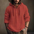 Hooded Shirt - Button-Up - Loose Fit - Linen Hoodie - Men's Clothing-Shirts & Tops-Chaps of London-Orange-S-Chaps of London