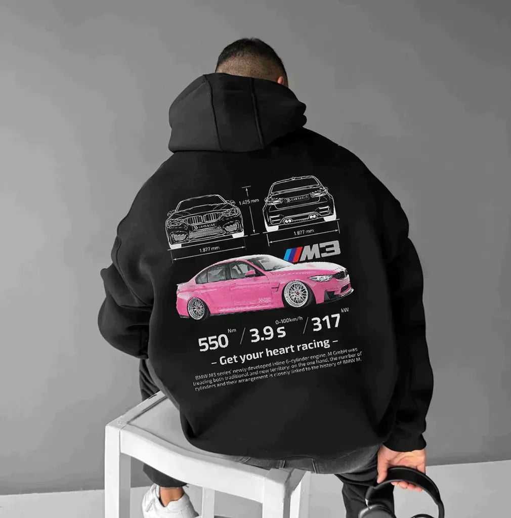 Hoodie | Car Print | Warm | Oversized Hoodie | Men's Clothing-Hoodies-Chaps of London-BMW Black Hoodie-S-Chaps of London