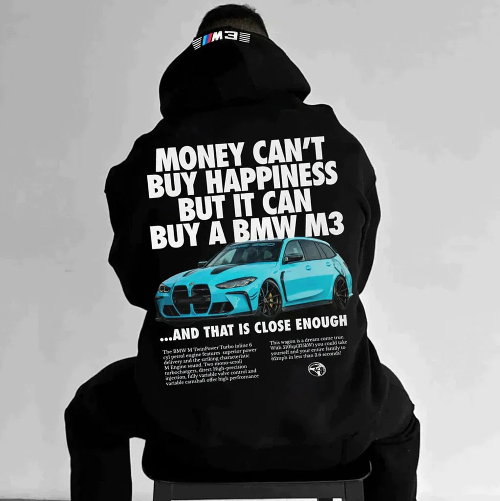 Hoodie | Car Print | Warm | Oversized Hoodie | Men's Clothing-Hoodies-Chaps of London-Money Can't Buy Happiness but it Can buy BMW M3 Black Hoodie-S-Chaps of London