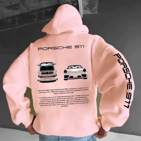 Hoodie | Car Print | Warm | Oversized Hoodie | Men's Clothing-Hoodies-Chaps of London-Porsche 911 Light Pink Hoodie-S-Chaps of London