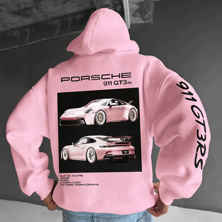 Hoodie | Car Print | Warm | Oversized Hoodie | Men's Clothing-Hoodies-Chaps of London-Porsche Gt3 Pink Hoodie-S-Chaps of London