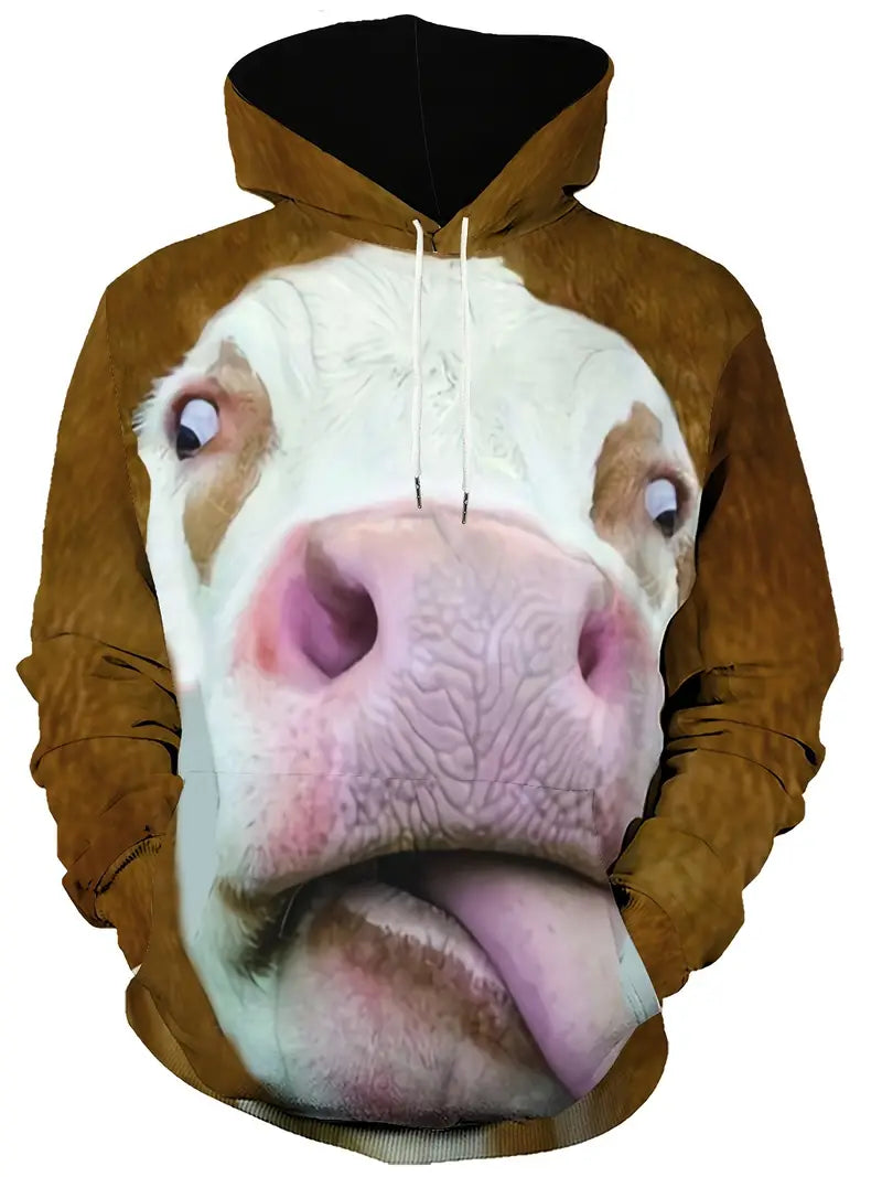 Hoodie - Cow Print - Funny - Pullover Hoodie - Men's Hoodie-Chaps of London-Caramel-S-Chaps of London