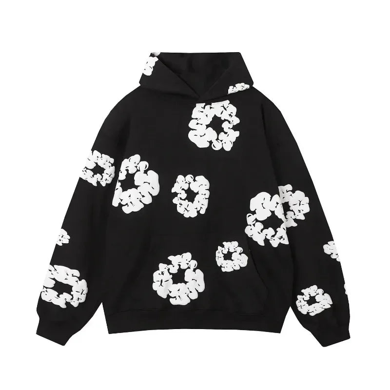 Hoodie - Floral Loose Fit Kangaroo Pocket Pullover Hoodie-Chaps Herrenmode-Black-S-Chaps of London