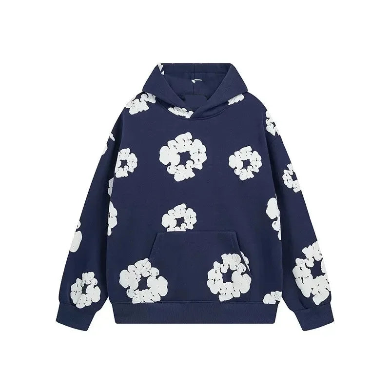 Hoodie - Floral Loose Fit Kangaroo Pocket Pullover Hoodie-Chaps Herrenmode-Blue-S-Chaps of London