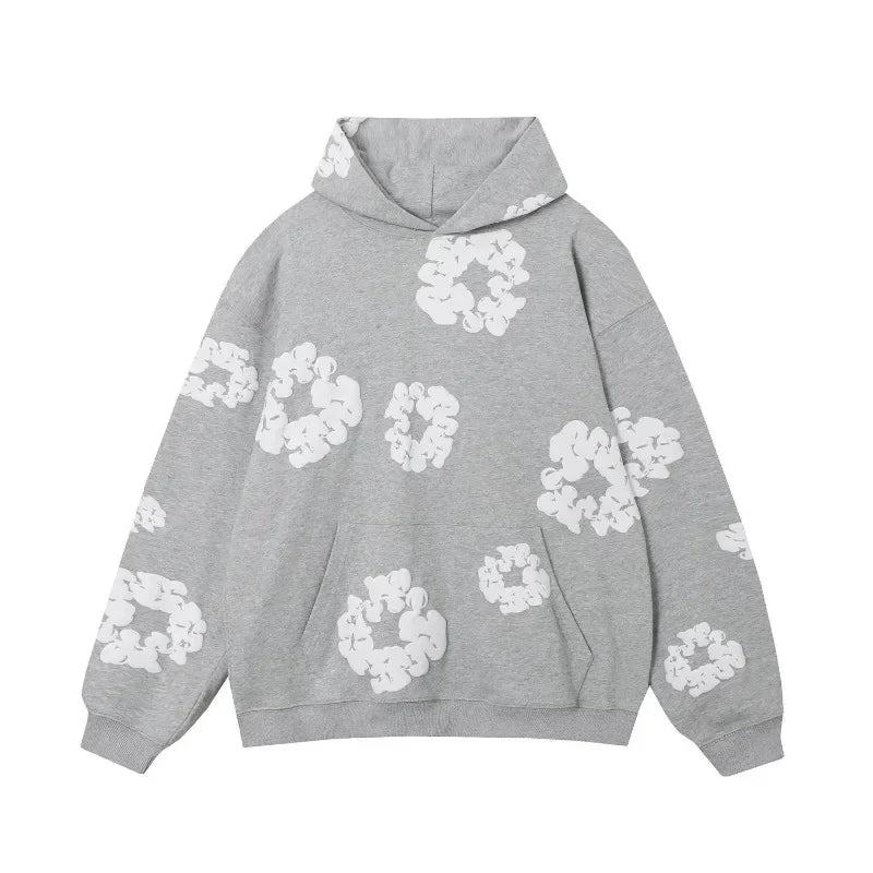 Hoodie - Floral Loose Fit Kangaroo Pocket Pullover Hoodie-Chaps Herrenmode-Gray-S-Chaps of London
