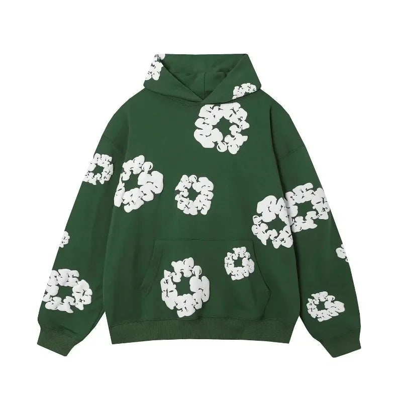 Hoodie - Floral Loose Fit Kangaroo Pocket Pullover Hoodie-Chaps Herrenmode-Green-S-Chaps of London