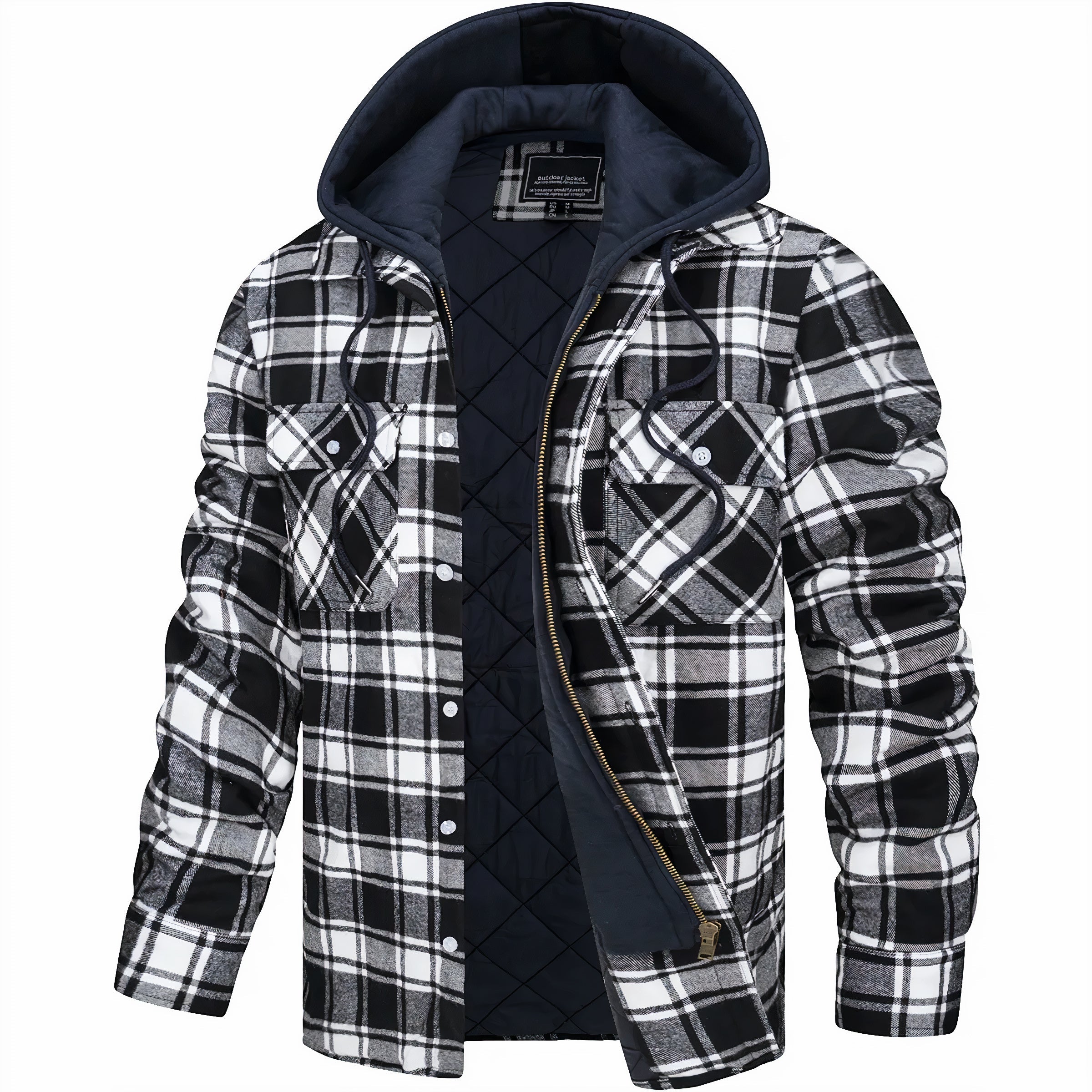 Hoodie Jacket - Plaid - Quilted Liner - Zip-Up Hoodie - Men's Jacket-Hoodie Jacket-Chaps of London-Black-S-Chaps of London