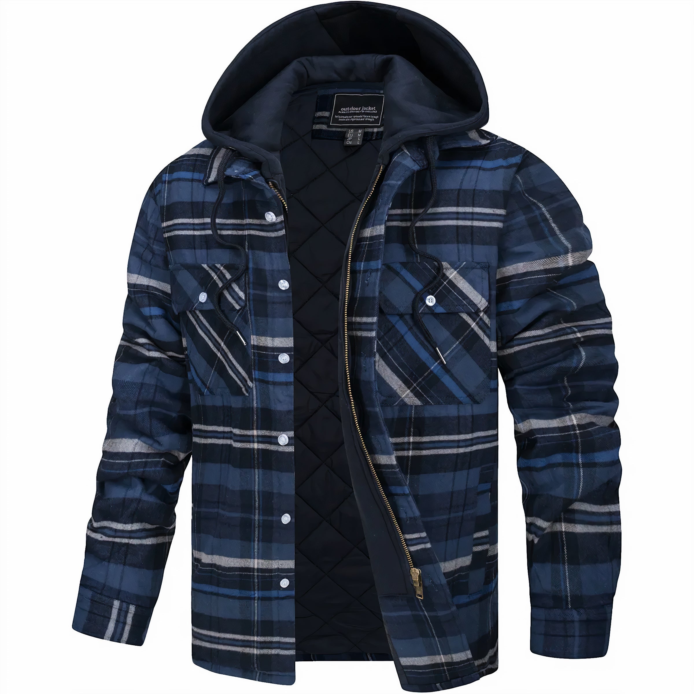 Hoodie Jacket - Plaid - Quilted Liner - Zip-Up Hoodie - Men's Jacket-Hoodie Jacket-Chaps of London-Dark Blue-S-Chaps of London
