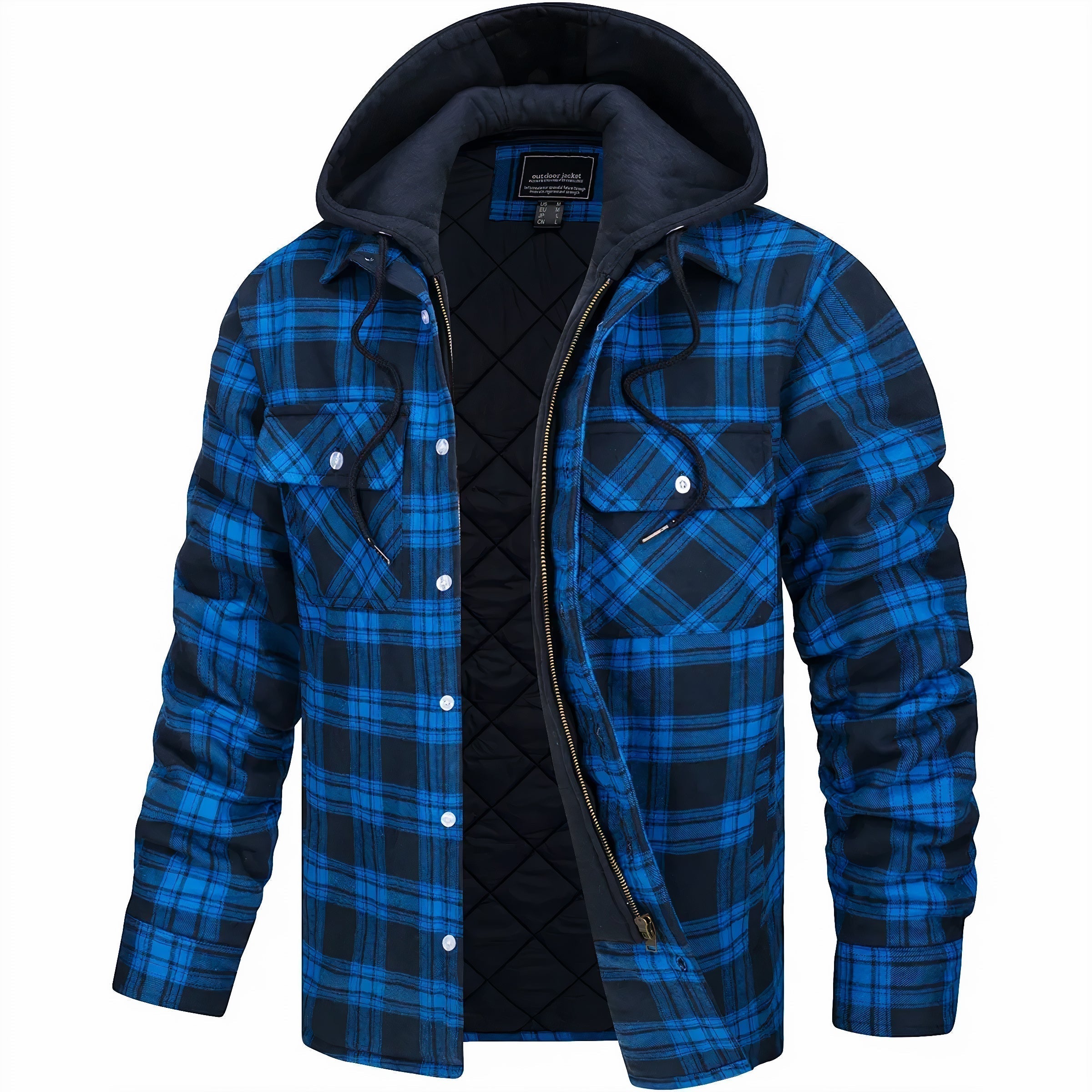 Hoodie Jacket - Plaid - Quilted Liner - Zip-Up Hoodie - Men's Jacket-Hoodie Jacket-Chaps of London-Light Blue-S-Chaps of London
