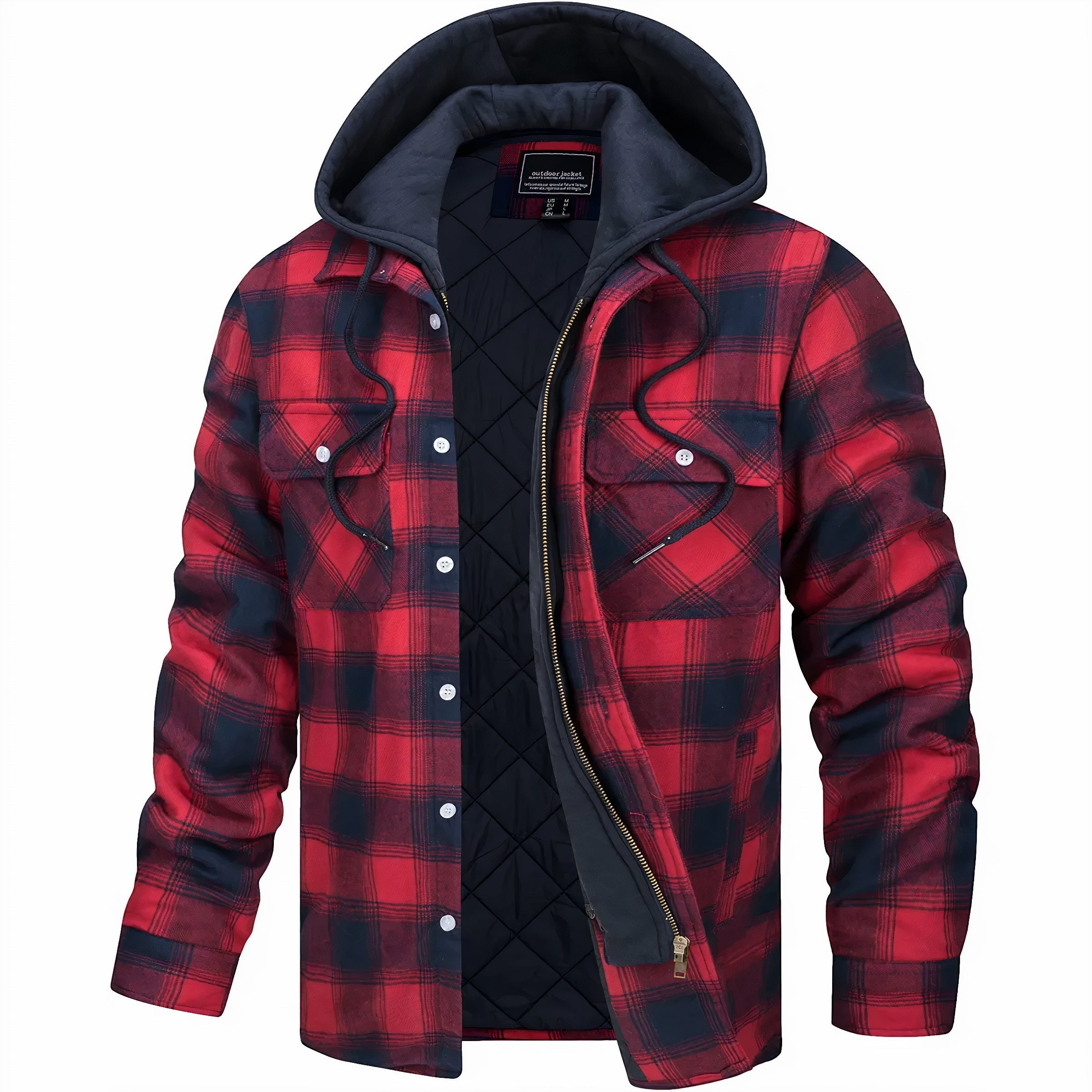 Hoodie Jacket - Plaid - Quilted Liner - Zip-Up Hoodie - Men's Jacket-Hoodie Jacket-Chaps of London-Red-S-Chaps of London