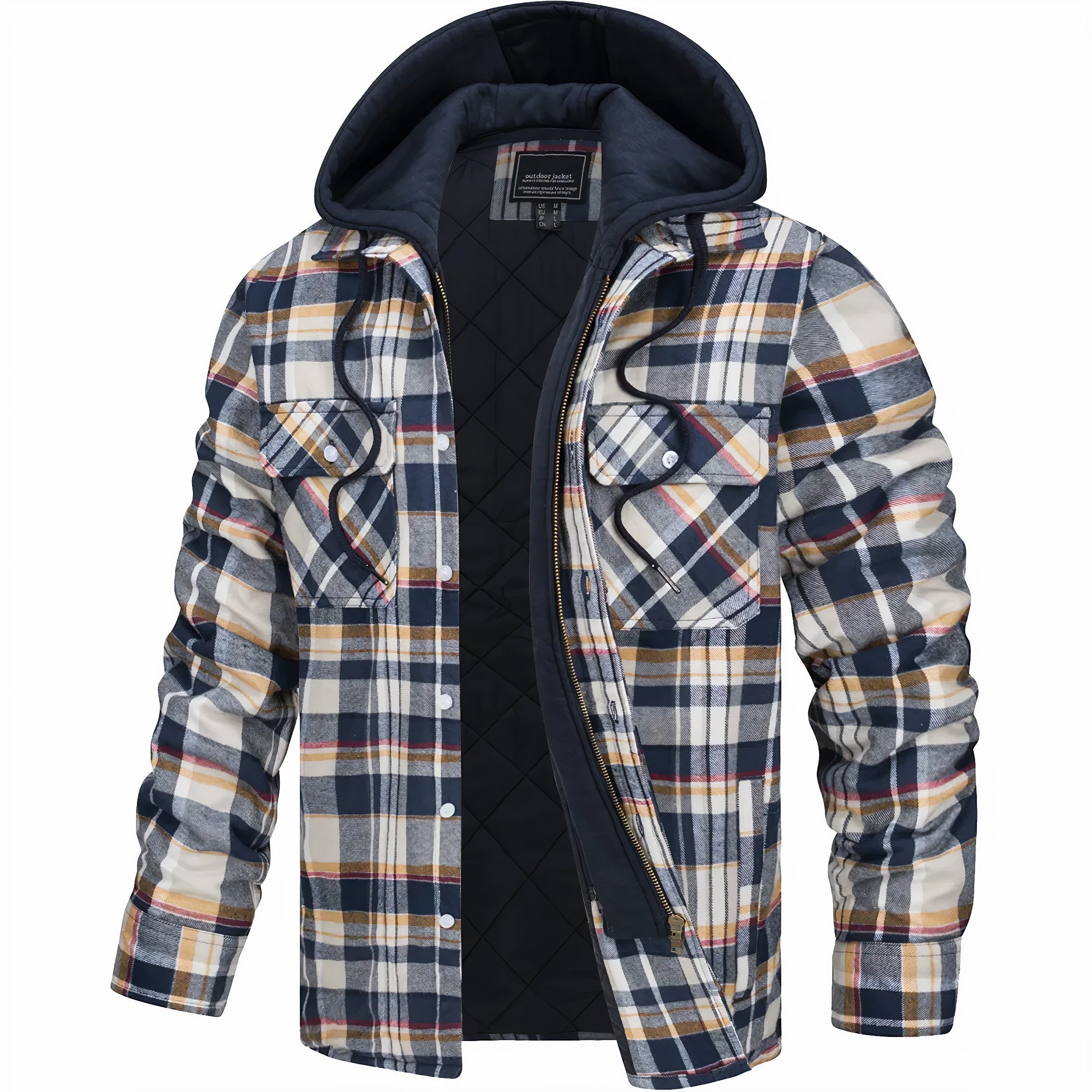 Hoodie Jacket - Plaid - Quilted Liner - Zip-Up Hoodie - Men's Jacket-Hoodie Jacket-Chaps of London-Yellow-S-Chaps of London